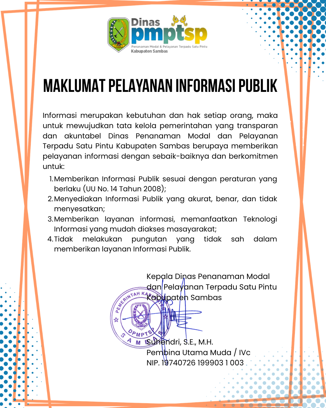 Maklumat Pelayanan Informasi Publik DPMPTSP Kabupaten Sambas